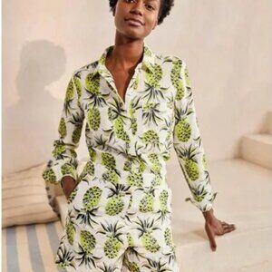 BODEN GEORGINA 100% Linen Flat Front Pineapple Print SHORTS 4" Inseam White